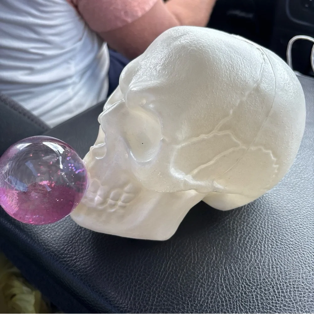Viral TikTok Cream Skull with Pink Bubblegum Decor - Picture 2 of 5